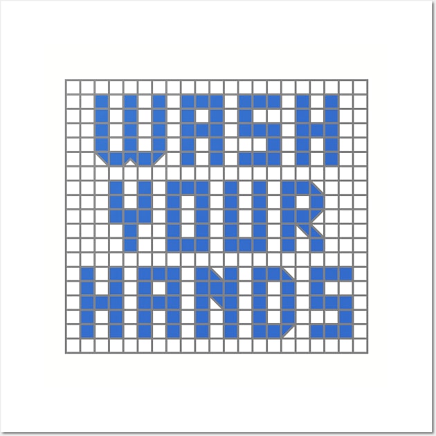 Science and health: Wash your hands (blue tile letters) Wall Art by Ofeefee